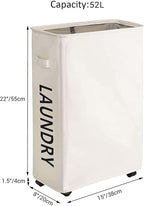 ZERO JET LAG 52L Large Slim Rolling On Wheels Laundry Hamper Tall Dirty Clothes Storage Basket Standable Corner Handy Bin Hamper Basket 15×8×22" (22 Inches, Printed Beige)