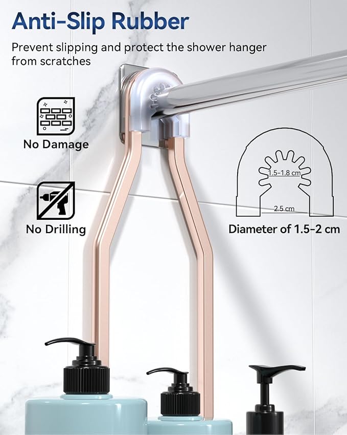 YASONIC Shower Caddy Hanging - Never Rust Shower Organizer - Aluminum over The shower head caddy with 10 Hooks for Razor/Sponge - Shower Rack with Soap Basket - Rose Gold