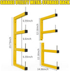 2-Pack Lumber Storage Rack, Wood Storage Racks Wall Mount, Heavy Duty Garage Wood Organizer with 4-Level System, Yellow Utility Rack Organization Up 800 Lbs, Metal Lumber Shelf for Indoor and Outdoor