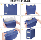 BALEINE File Organizer Box, Cardboard File Folder Organizer with Handle for Letter Size, Portable Collapsible Hanging Filing Box for Home Office Document Storage (2 Pack, Navy)