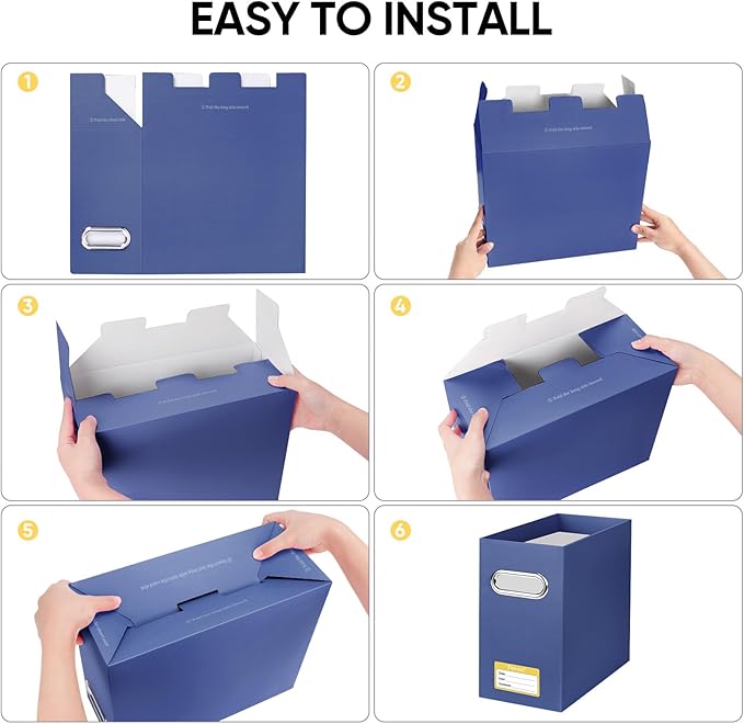 BALEINE File Organizer Box, Cardboard File Folder Organizer with Handle for Letter Size, Portable Collapsible Hanging Filing Box for Home Office Document Storage (2 Pack, Navy)