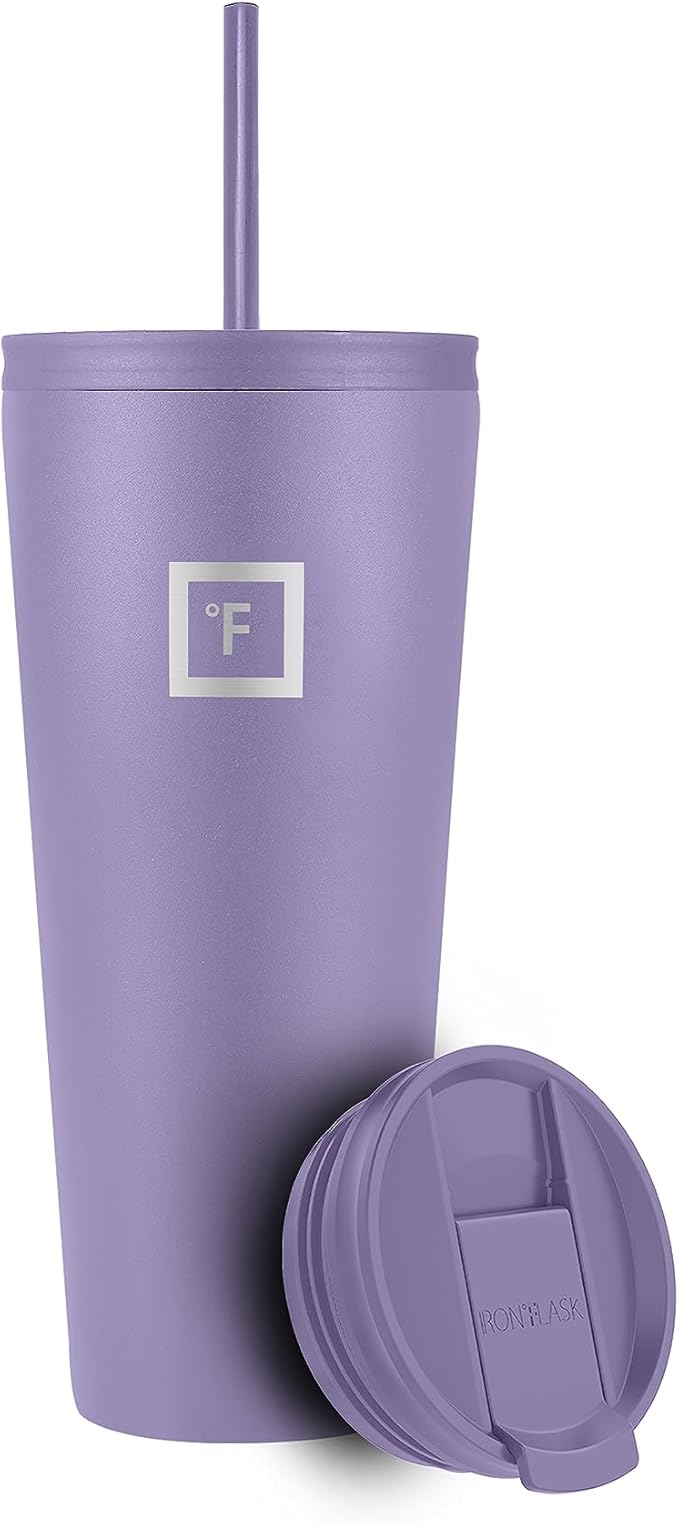 IRON °FLASK Classic Tumbler - Vacuum Insulated Stainless Steel Water Bottle, Double Walled, Drinking Cup, Insulated Travel Mug (Lavender, 32 oz Solid Lid)