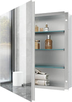 28x28 inch Medicine Cabinet Mirror with Storage, Aluminum Surface Mount or Recessed Medicine Cabinet with Adjustable Shelves for Bathroom Bedroom