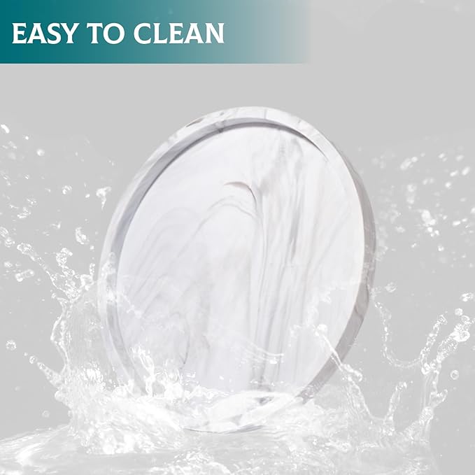 Silicone Bathroom Tray Round Vanity Tray Decorative Soap Holder Kitchen Countertop Organizer Coffee Table Decor for Candle, Perfume, Plant, 10 Inch, Marble Grey