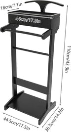 Wood Men Valet Stand Multifunction Clothes Valet Floorstanding Suit Stand Rack with Drawer & Shoe Rack for Bedroom, Entryway, Hotel, Home Office Use (Black)