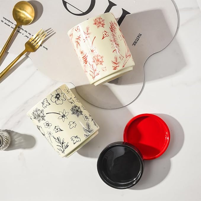 WAIT FLY Vintage Floral Porcelain Kitchen Utensil Holder with Bottom Flatware Storage Organizer Utensil Crock for Countertop Kitchen Counter Decor-Red