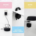 Metal Outlet Shelf Wall Holder for Duplex (Round) Outlets - Bathroom & Kitchen Organizer with Cord Storage, Quick Install for Smart Home Toothbrush Holder Holds Smart Speaker Cell Phone