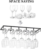 Wine Glass Rack - Under Cabinet Stemware Wine Glass Holder Glasses Storage Hanger 1 Pack Metal Organizer for Bar Kitchen 5 Rows Black