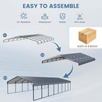 EROMMY 20x40 FT Metal Carport, Heavy Duty Carports with Galvanized Steel Roof and Frame, Sturdy Car-Shelter in All Weathers, Easy Assembly Car-Canopy for 2 Cars, SUV, Tractors and Boat, Gray