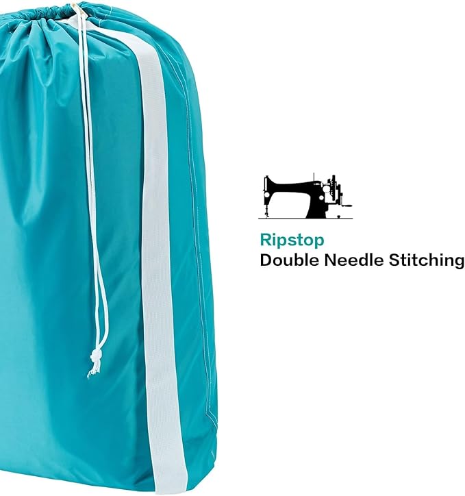 HOMEST 2 Pack XL Nylon Laundry Bag with Strap, Large Dirty Clothes Organizer, Easy Fit a Laundry Hamper or Basket, Can Carry Up to 4 Loads of Laundry, Black and Sky Blue