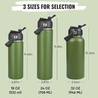 18oz Insulated Stainless Steel Water Bottle, Wide Mouth Double Wall Vacuum, Silicone Straw, Sweat & Leak Proof, BPA Free Insulated Water Flask for Travel, Keep Cold 24h Hot 12h, Green