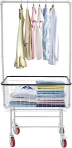 Steel Wire Laundry Cart, Rolling Laundry Basket With Wheels & Hanging Rack, Heavy Duty Large Laundry Basket Cart, Laundry Hamper Organizer for home, hotel, bathroom, commercial laundry