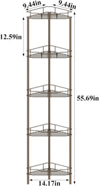 5 Tier Floor Standing Corner Shower Caddy Organizer Shelf with Hooks, Bathroom Shelves Stand Rack, Bronze