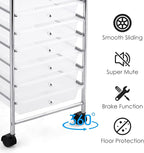 GOFLAME 10-Drawer Rolling Storage Drawer Cart, Utility Cart with Removable Drawers & Metal Frame, Mobile Art Craft Drawer Cart with Lockable Wheels for Home, Office, Studio, School, Clear