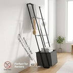 2-in-1 Leaning Blanket Ladder with Storage Basket, Matte Black Metal Towel Rack Stand, Drill-Free Space Saving Organizer for Bathroom & Bedroom Throws, 63"