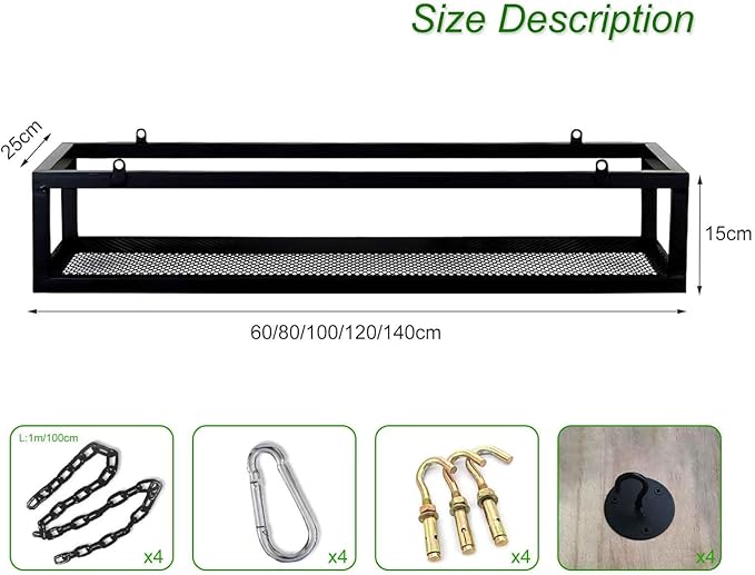 Metal Ceiling Plant Shelf with Ceiling Iron Chain Ceiling Mounted Storage Racks/Shelving for Bars Restaurants Kitchens - Decor Stand/Floating Organizer Shelves(60x25x15cm)