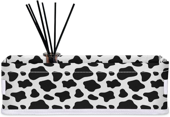Cow Print Bathroom Basket Foldable Toilet Tank Topper Paper Basket Waterproof Fabric Storage Organizer Bins Decorative Open Storage for Home Closet Containers Cabinet Set of 2