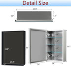 Bathroom Medicine Cabinet, 24x36 inch Mirror Cabinet of Aluminum, Assembly Needed, Surface Mount or Recessed, Medicine Cabinet with Mirror, Adjustable Glass Shelves, Waterproof for Bathroom