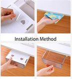 Self-adhesive Under Desk Drawer Organizer, Table Hidden Slide Out Large Storage Mounted Desktop Pencil Holder Tray Drawers for Office Home School Stationery Kitchen (Black)