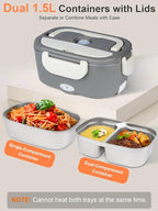 Electric Lunch Box Food Heater, 80W Heated Lunch Box for Adults, 12V 24V 110V Portable Food Warmer LunchBox for Car Truck Work with Removable 304 Stainless Steel Container White