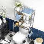 3-Tier Over The Toilet Storage, Over Toilet Bathroom Organizer, Freestanding Metal Bathroom Shelves, Over The Toilet Organizer with Hooks and Paper Holder, Space-Saving, Black