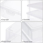 BTSKY Clear Plastic Storage Box with Flap Lid, Multipurpose Craft Organizers and Storage Box Art Supply Storage Organizer Plastic Sewing Box for Beads Pencils Notebooks, 4 Pack Medium