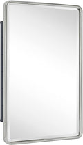 TEHOME Farmhouse Brushed Nickel Metal Framed Recessed Bathroom Medicine Cabinet with Mirror Rounded Rectangle Medicine Cabinet with Beveled Mirror 16x24''