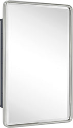 TEHOME Farmhouse Brushed Nickel Metal Framed Recessed Bathroom Medicine Cabinet with Mirror Rounded Rectangle Medicine Cabinet with Beveled Mirror 16x24''