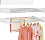 Wall Mounted Clothes Drying Rack Folding Indoor, Foldable Laundry Drying Rack Collapsible,Invisible, Space Saving, Retractable Towel Drying Rack, with Wall Template(6 Drying Rods, White 40")