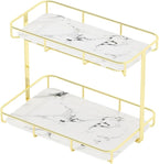 Bathroom Organizer Countertop Perfume Organizer Makeup Organizer Cosmetics Storage Display Rack Vanity Tray Dresser Stainless Steel Gold Shelf White Marble Ceramic Tray