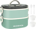Lunch Box, Stackable 2 Layers Containers, Portable 64OZ Large Capacity Leakproof Bento Box with Spoon & Fork & Sauce Boxes, Microwave Safe Lunch Box for Kids and Adults
