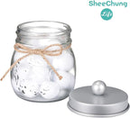 SheeChung 2 Pack Qtip Holder for Bathroom, Cotton Swab Holders, Cute Mason Jars Decor, Bathroom Decor and Accessories for Cotton Round Pads, Balls, Floss Pick - Frosted Silver