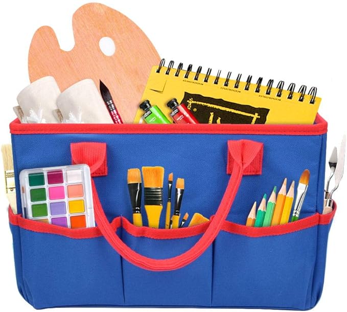 ZKOO Art Organizer Desktop Craft Storage Tote Bag Storage Craft Bag Organizer for Crafts, Sewing, Paper, Art, Canvas, Supplies Storage Organization with Handles for Travel or Daily Use (Blue, Small)