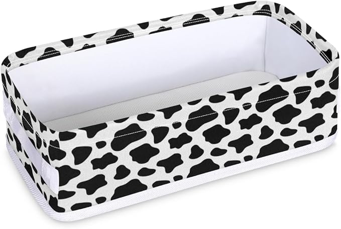 Cow Print Bathroom Basket Foldable Toilet Tank Topper Paper Basket Waterproof Fabric Storage Organizer Bins Decorative Open Storage for Home Closet Containers Cabinet Set of 2