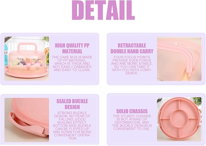 Cake Carrier with Lid and Handle, Round Cake Containers for 10 inch Cakes, Cupcake Holder, Dustproof, Portable Cupcakes Transport Container for Cakes Pie Muffin Pizza Desserts