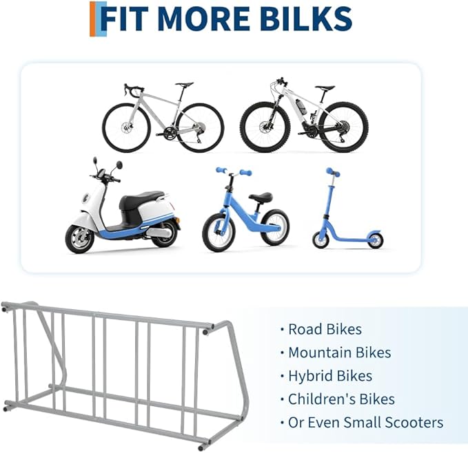 Floor Bike Rack,Single-Side 5-Bike Rack 60 in L,Grid Bike Rack In Ground,Freestanding Bicycle Floor Parking Stand,Stand Bike Racks for Garages Streets Yards Bike Events