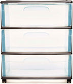 HOMZ Drawer Tower, 3-Tier Wide Clear Plastic Storage Organizer Cart, Black Frame - Organizing Containers with Wheels for Home, Bathroom, Bedroom, Office, and Classroom