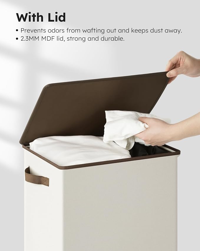 SOLEDI Clothes Hamper with Lid - 100L XL - Large Laundry Basket with Removable Bag, Collapsible Laundry Baskets, Convenient Storage - Hampers for Laundry for Bedroom, Bathroom, Closet, Dorm, Off-White