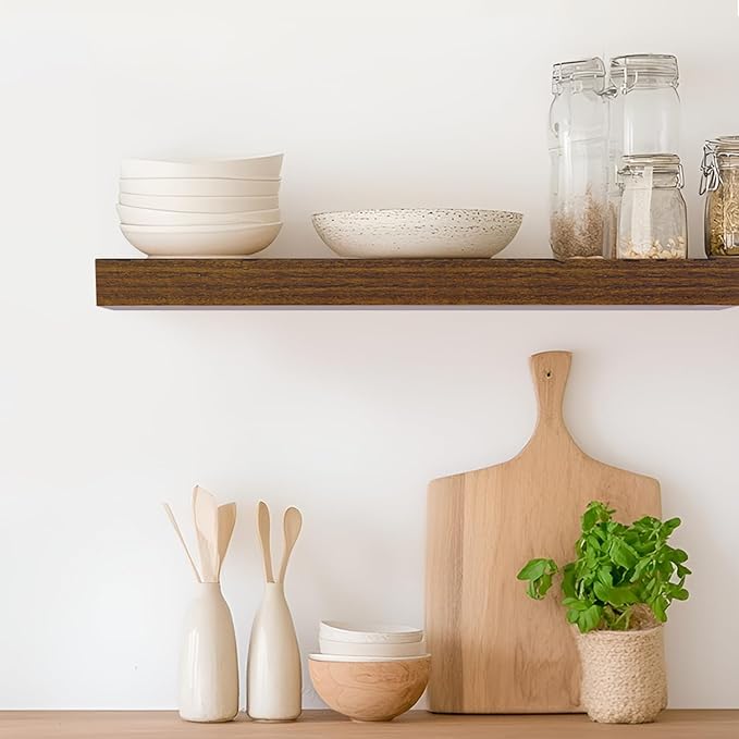 Floating Shelves for Wall, Wall Mounted Rustic Wood Shelves for Bathroom, Bedroom, Living Room, Kitchen, Hanging Shelf for Books/Storage/Room (Black, 23.6")