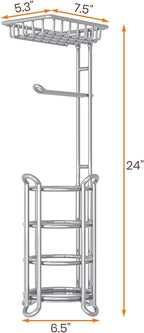 TreeLen Toilet Paper Holder Stand Toilet Tissue Roll Holder with Shelf for Bathroom Storage Holds Phone/ Wipe/ Mega Rolls-Shiny Chrome