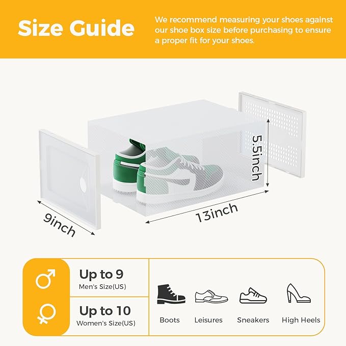 NEWBULIG 15 Pack Clear Shoe Storage Boxes, Shoe Organizer for Closet with Lid, Plastic Stackable Breathable Shoe Cabinet with Lid for Sneakers, Heels & Boots, White