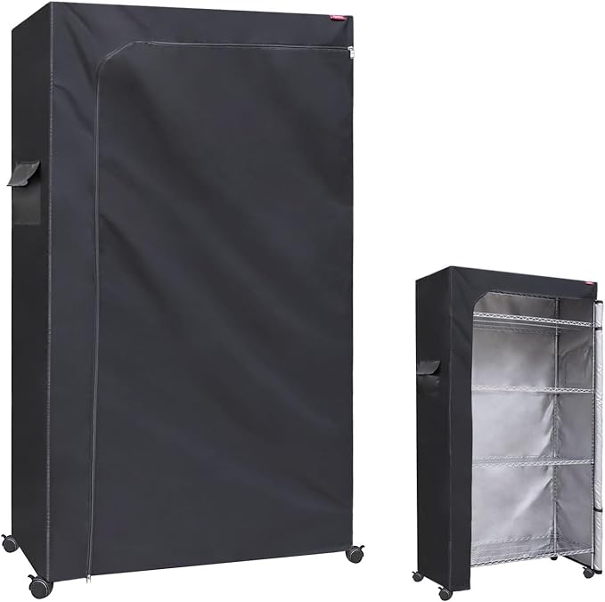 Plastic Storage Shelving Unit Cover Shelf Rack Dust Waterproof Cover 48X20X55,The Two-Way Zipper Design can be Opened up, Down, or All for Easy Access (No Shelves,Black)