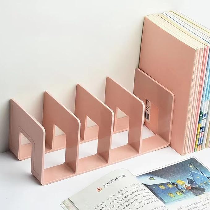 2PCS Acrylic File Organizer for Desk, Desktop Document/Mail Organizer, 4 Compartments Plastics Invisible Bookshelf Floating (12.5" x 5.7" x 5", Pink)