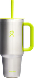 Hydro Flask Travel Tumbler with Handle, Lid and Straw - Insulated Stainless Steel in 40 Oz Stainless Steel Lime