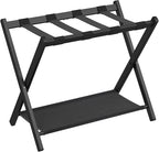 SONGMICS Luggage Rack for Guest Room, Suitcase Stand with Storage Shelf, Steel Frame, Foldable for Easy Storage, Hotel, Bedroom, Black URLR003B01