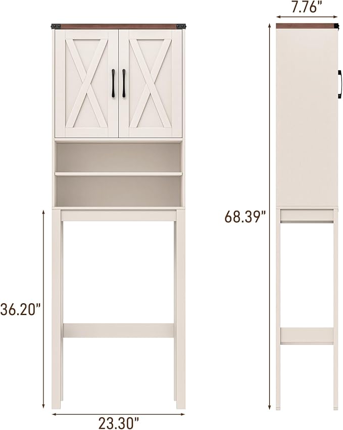 Vabches Over The Toilet Storage Cabinet, Bathroom Organizer with 2 Barn Doors, Farmhouse Space-Saving Toilet Rack with Adjustable Shelf,for Bathroom, Toilet, Laundry Room