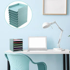 Tatuo 8 Pack Stackable Paper Trays Plastic Letter Tray Desk Organizer Paper Holder Organizer Storage Office Desk Accessories for Classroom Magazine File Documents 12.8 x 9.45 x 1.97, Blue Green