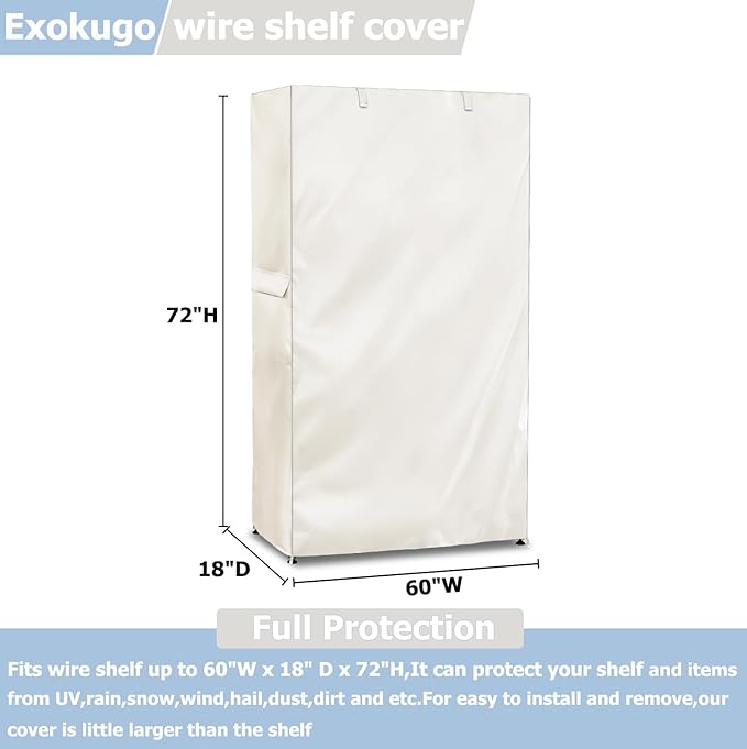Wire Shelf Cover,600D Heavy Duty 100% Waterproof Shelf Covers for Wire Shelving,Outdoor Storage Shelves Cover for Metal Rack,60" W x 18" D x 72" H,Beige