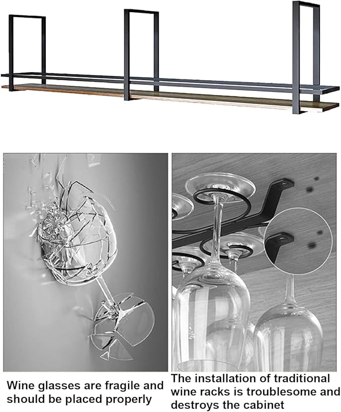 Ceiling Wine Glass Holder - Hanging Wine Rack, Ceiling Mounted Storage Rack, Wrought Iron Solid Wood Bar Display Rack, LOFT Hanging Decorative Rack(120X30X50CM)