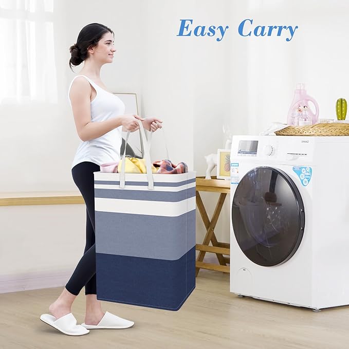 BlissTotes 3-Pack Laundry Basket, Freestanding＆Waterproof Laundry Hamper, Collapsible Tall Clothes Hamper with Easy Carry Handles for Clothes, Towels in the Family and Dorm,Gradient Blue,75L